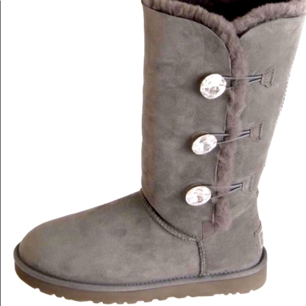 UGG BAILEY BUTTON BLING TRIPLET CHARCOAL BOOTS